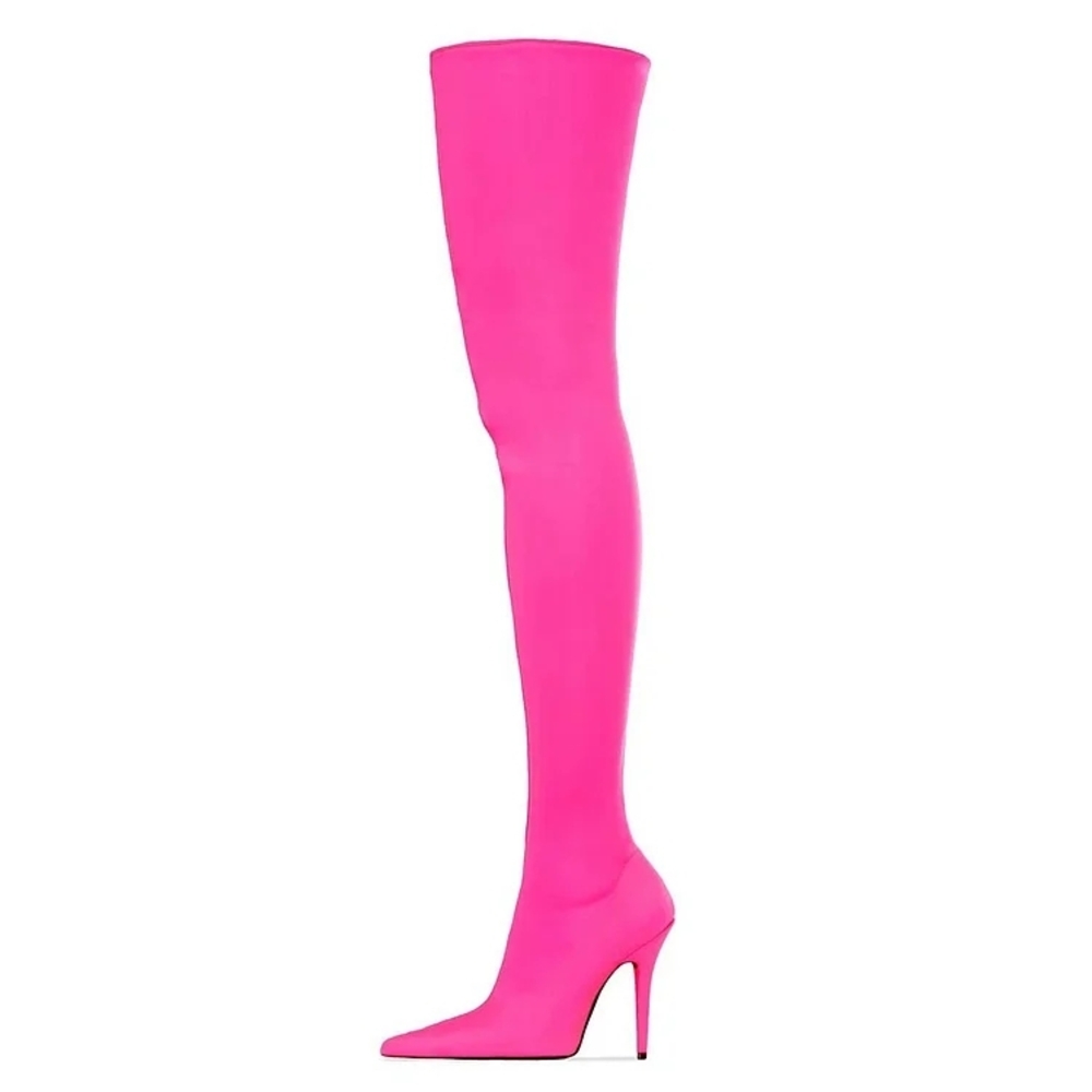 FSJ Pink Heeled Thigh-High Boots
